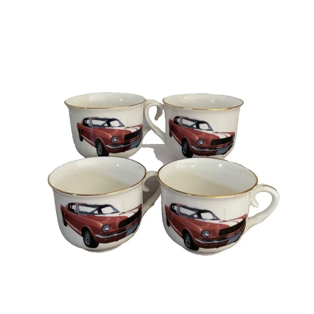 Set of 4 Ceramic 1965 Raam Ford Mustang GT Teacups Designed by Simon Pithie